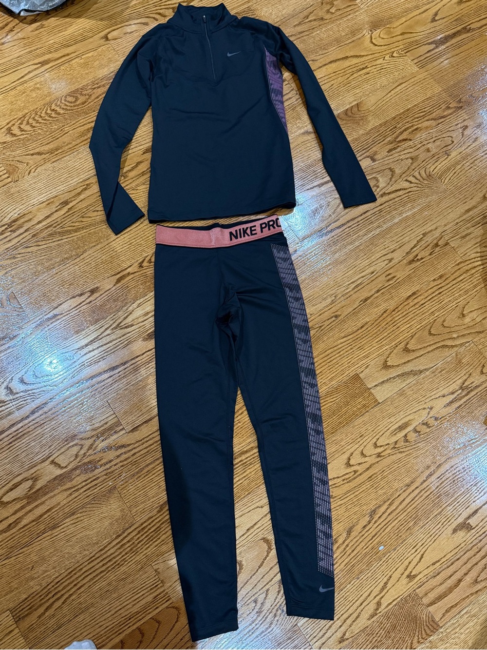 Nike Black Athletic Dri-FIT Leggings with Pink Accent